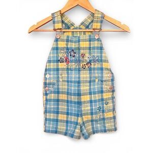 POWERPUFF GIRLS Vintage 2003 Rare Plaid Shortall Overalls Embroidered Cartoon Ne